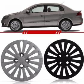 Jogo Calota Aro 14 Gol Voyage G5 G6 2014 Prata Preto Parafuso Cubo Baixo 4 Peças