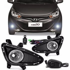 Kit Farol Milha HB20 12 13 14 15 16 HB20S 13 14 15 16 com Moldura Neblina Auxiliar